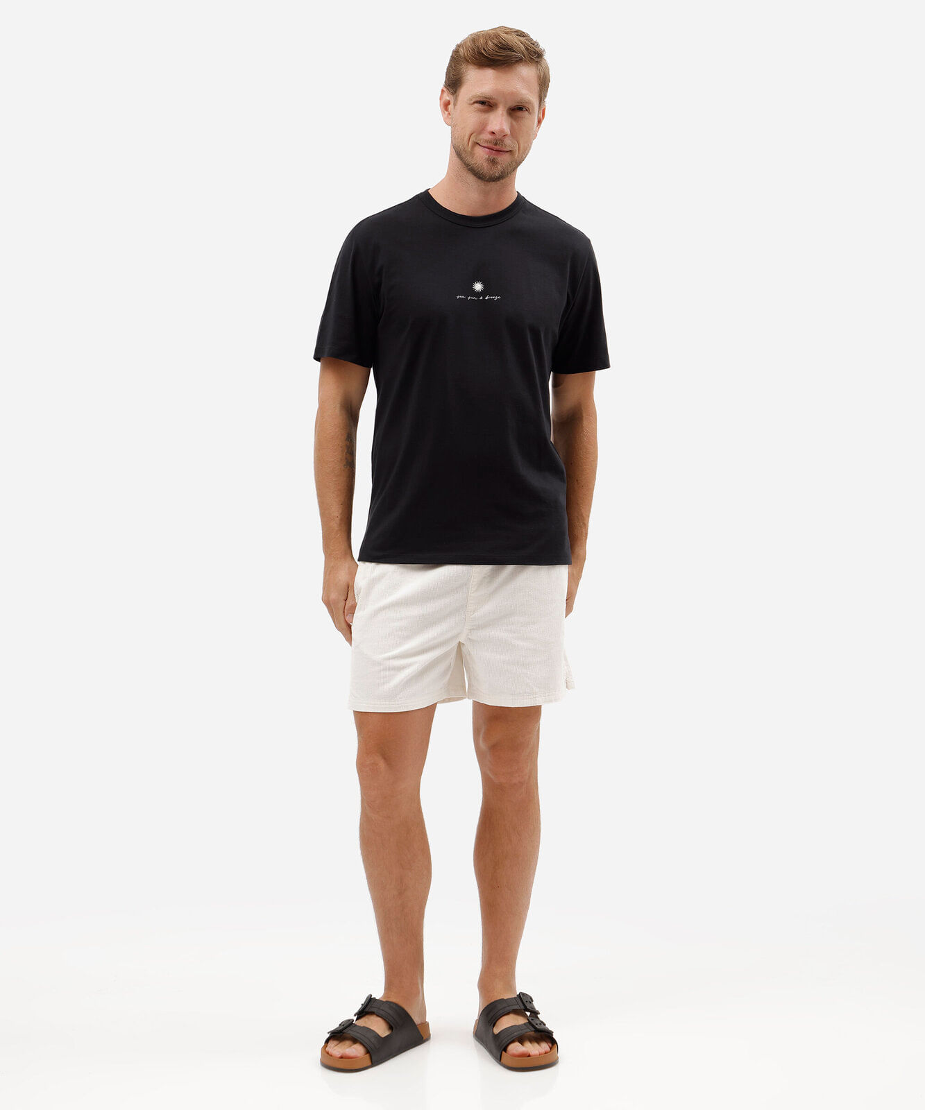 camiseta masculina de algodão manga curta estampada preta