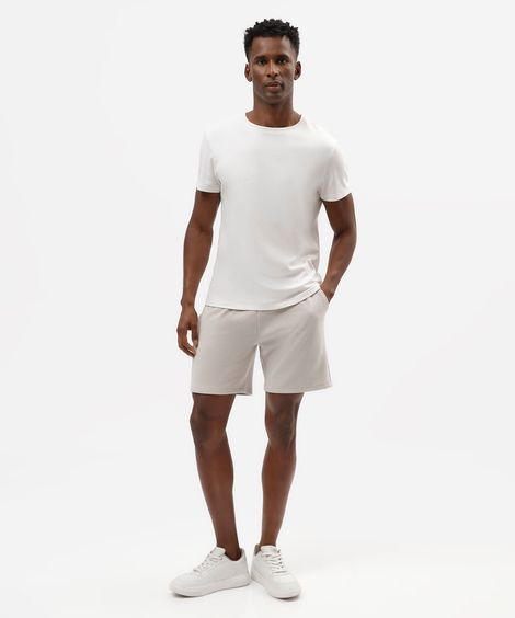 bermuda jogger masculina de moletom texturizada bege