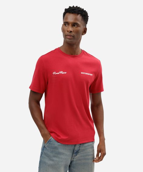 camiseta masculina com algodão manga curta estampada vermelha