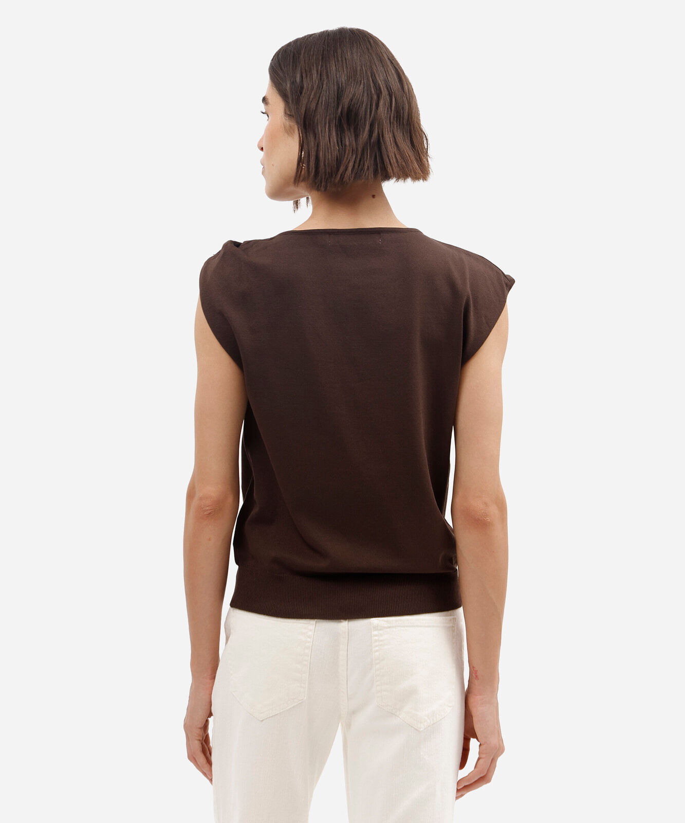 blusa feminina de tricot com fivela marrom