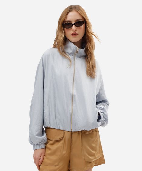 jaqueta feminina com viscose gola funnel neck azul
