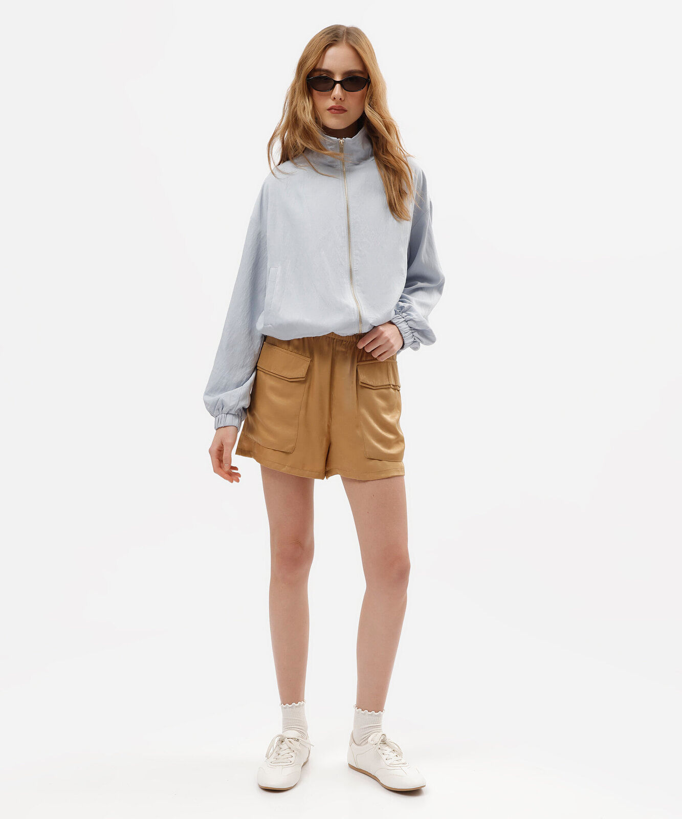 jaqueta feminina com viscose gola funnel neck azul