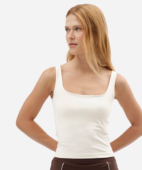 regata esportiva feminina de poliamida decote quadrado off white