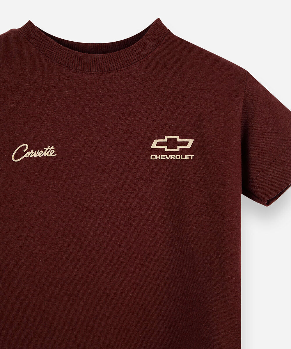 camiseta infantil de algodão com estampa chevrolet corvette vinho