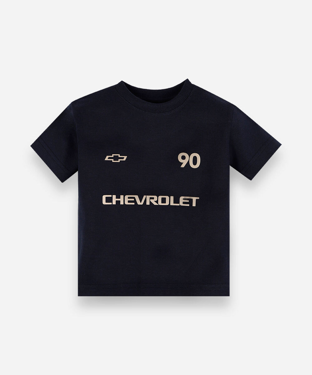 camiseta infantil de algodão manga curta chevrolet azul