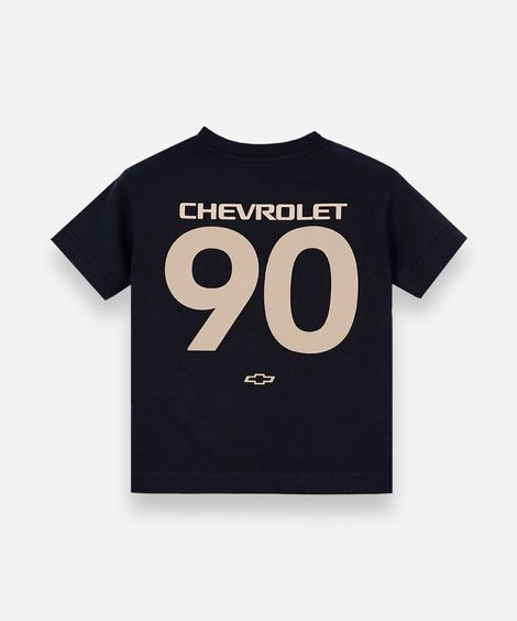camiseta infantil de algodão manga curta chevrolet azul