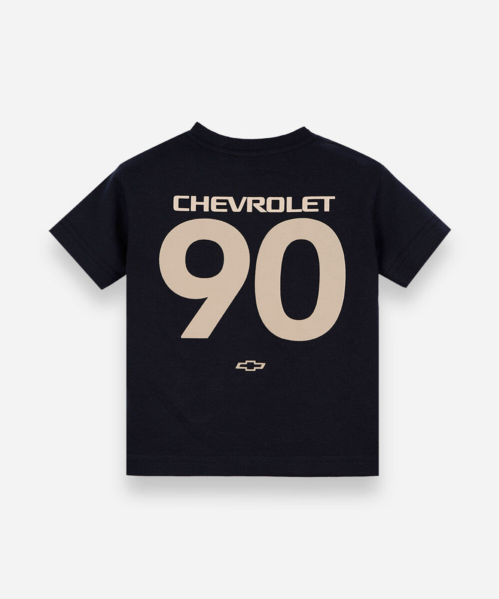 camiseta infantil de algodão manga curta chevrolet azul