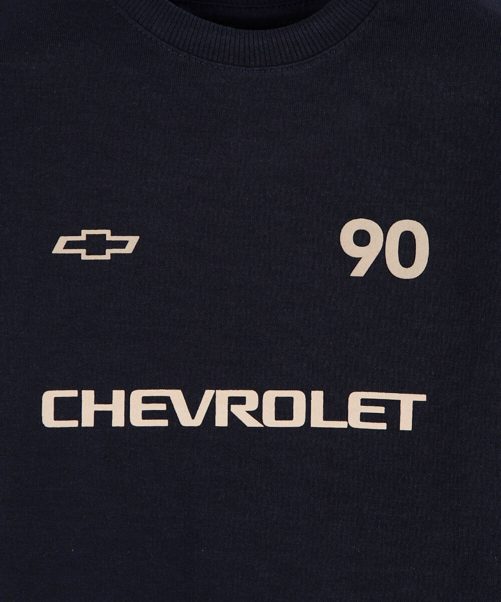 camiseta infantil de algodão manga curta chevrolet azul