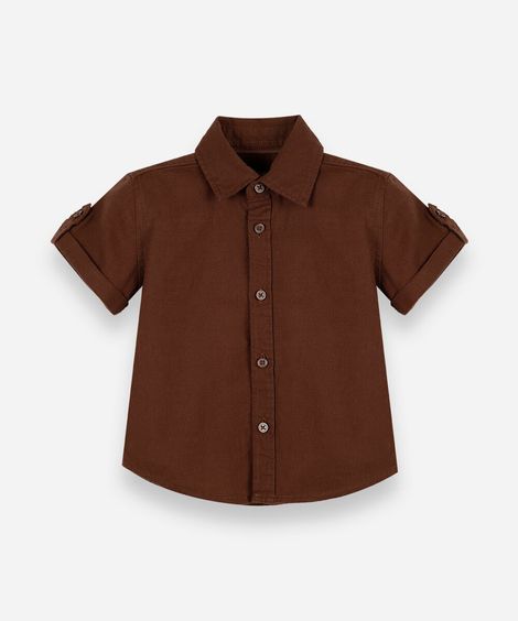 camisa de algodão infantil com mangas curtas e botões marrom