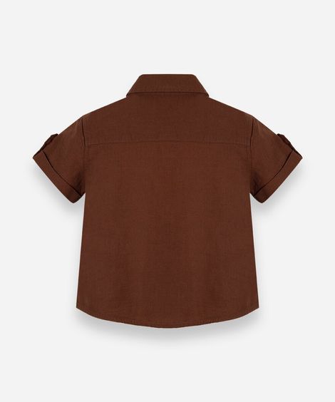 camisa de algodão infantil com mangas curtas e botões marrom