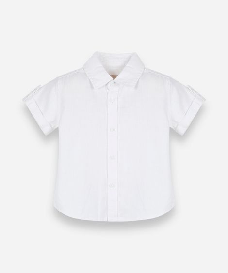 camisa infantil masculina de manga curta em algodão slub off white