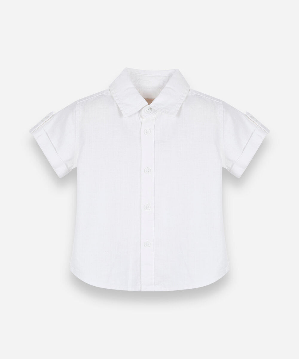 camisa infantil masculina de manga curta em algodão slub off white