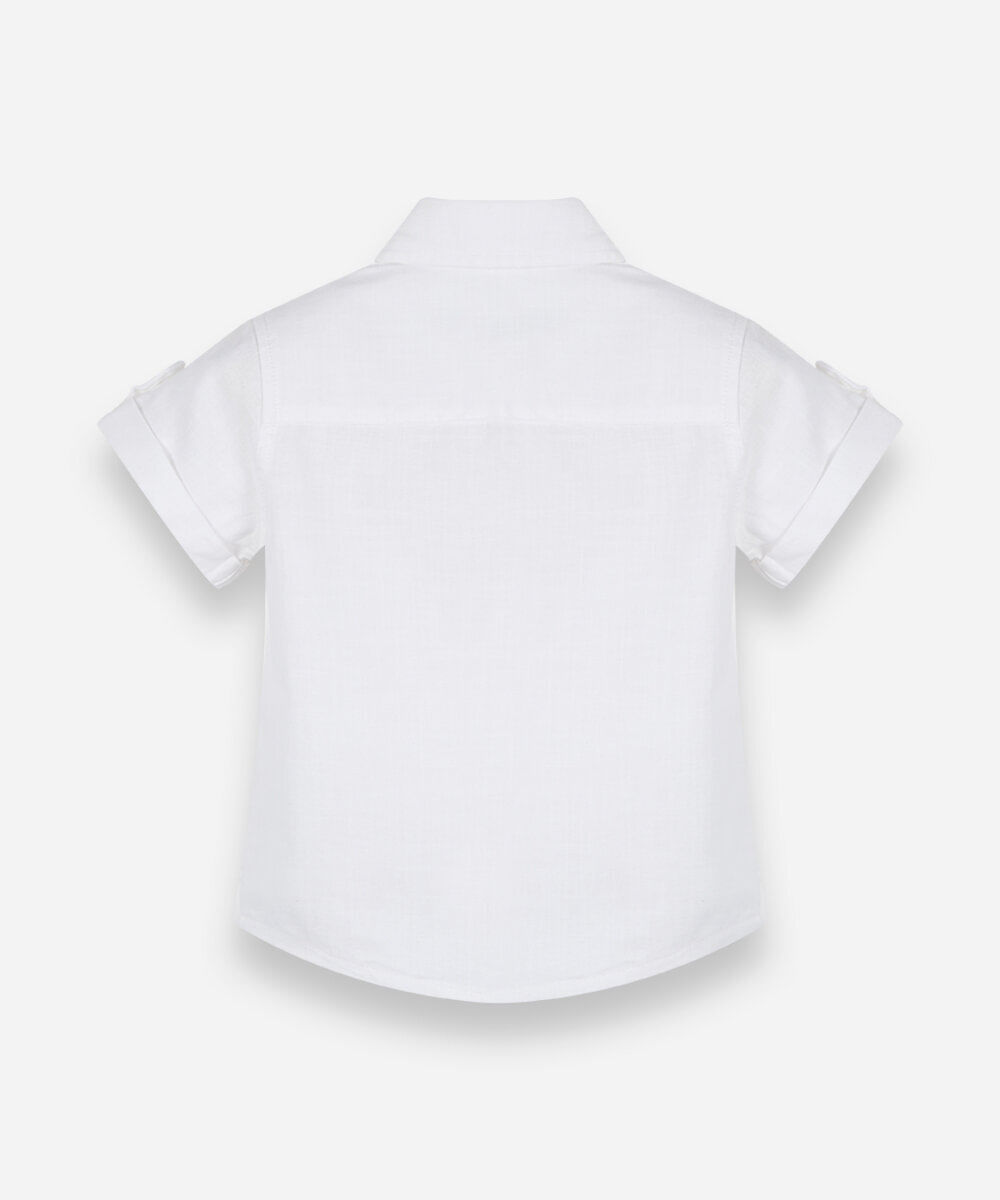 camisa infantil masculina de manga curta em algodão slub off white