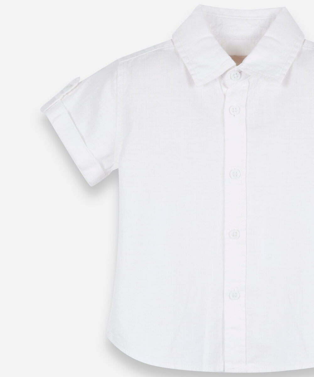 camisa infantil masculina de manga curta em algodão slub off white