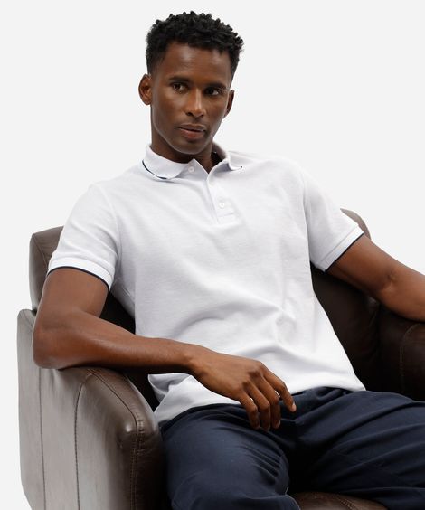 polo básica masculina de algodão manga curta texturizada branca