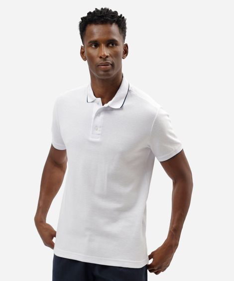 polo básica masculina de algodão manga curta texturizada branca