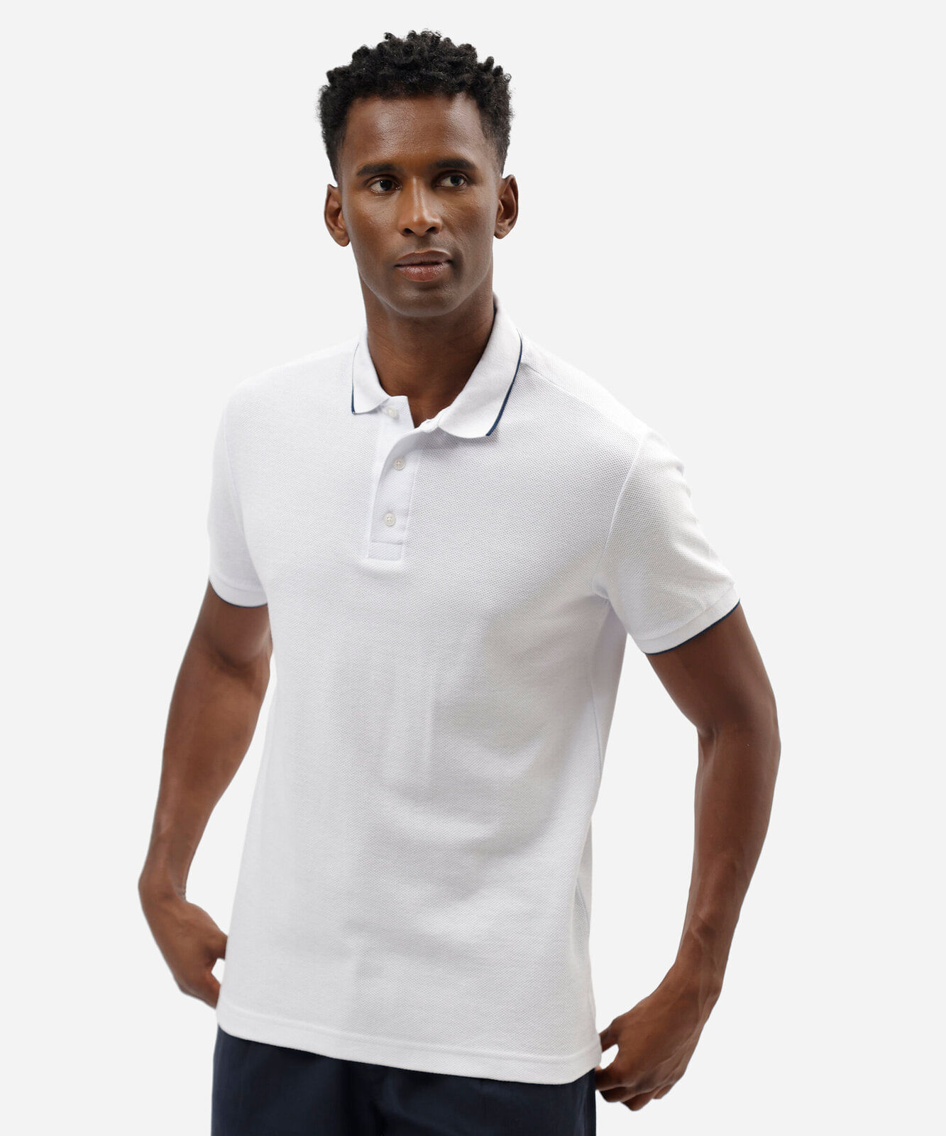 polo básica masculina de algodão manga curta texturizada branca