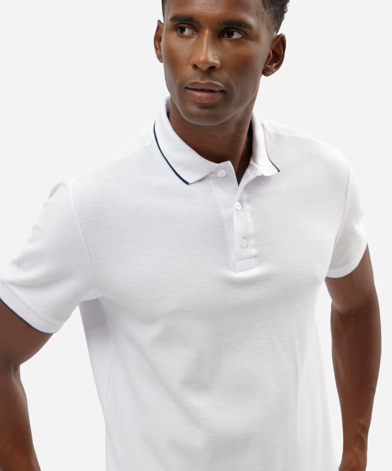polo básica masculina de algodão manga curta texturizada branca
