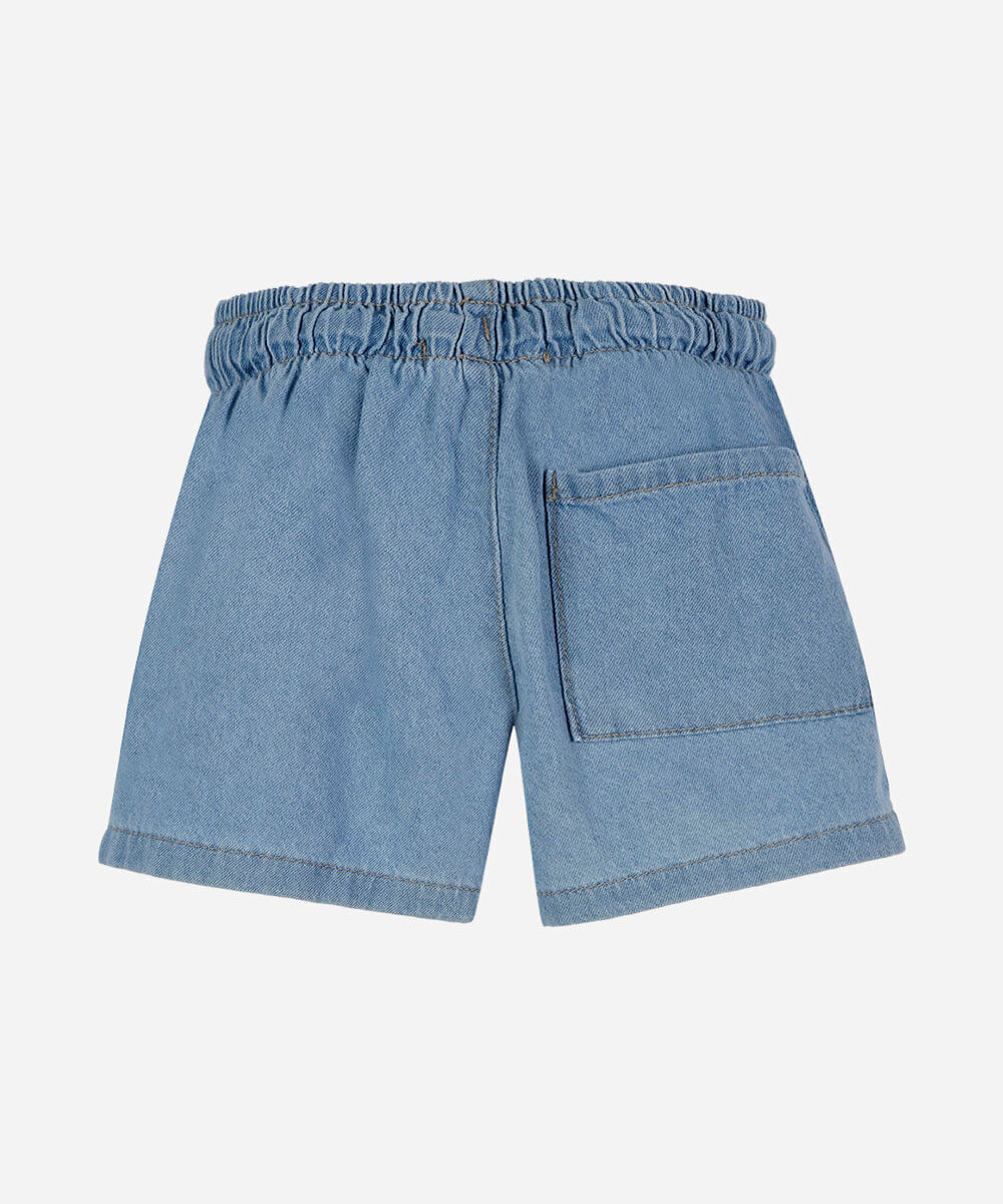 short infantil jeans cós elástico azul