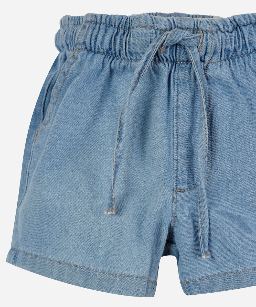 short infantil jeans cós elástico azul