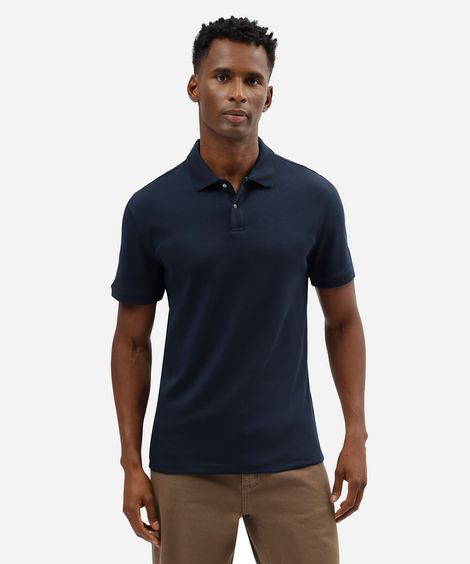 polo masculina de algodão peruano manga curta azul