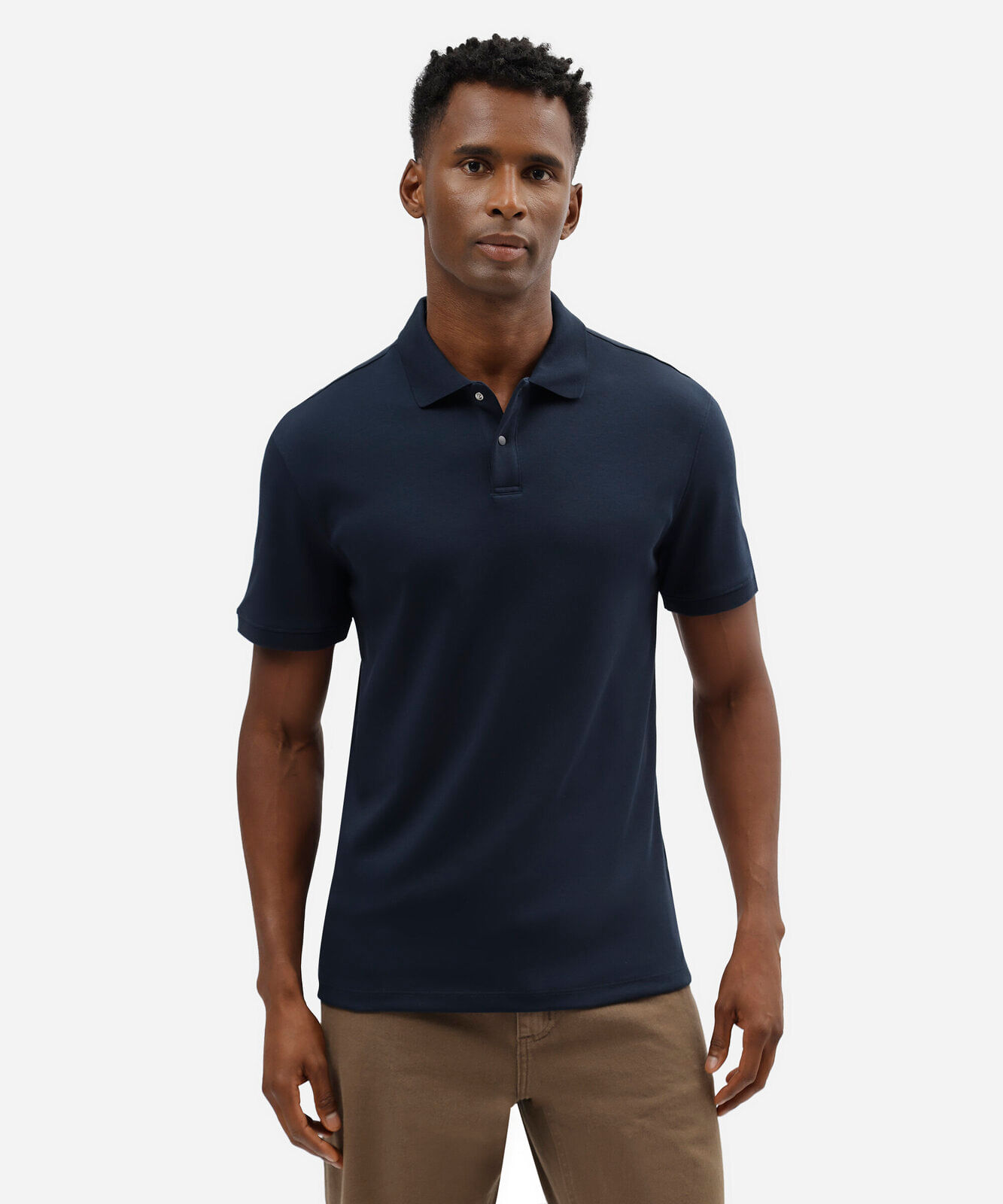 polo masculina de algodão peruano manga curta azul