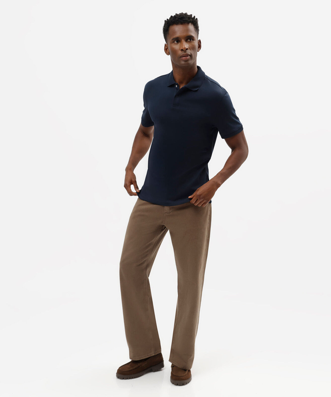 polo masculina de algodão peruano manga curta azul