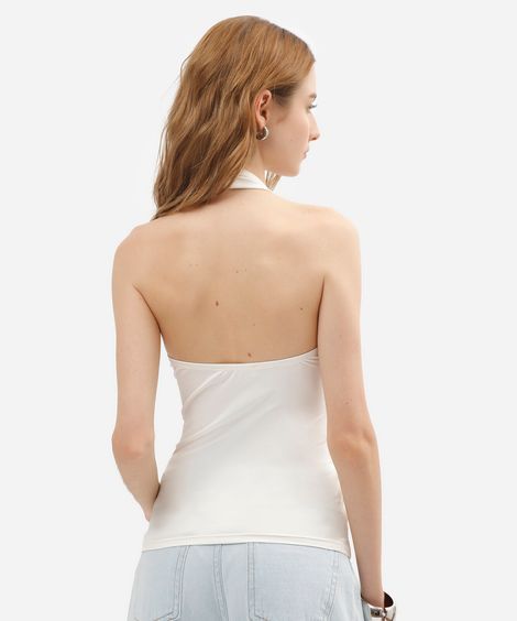 blusa feminina de poliamida halterneck off white