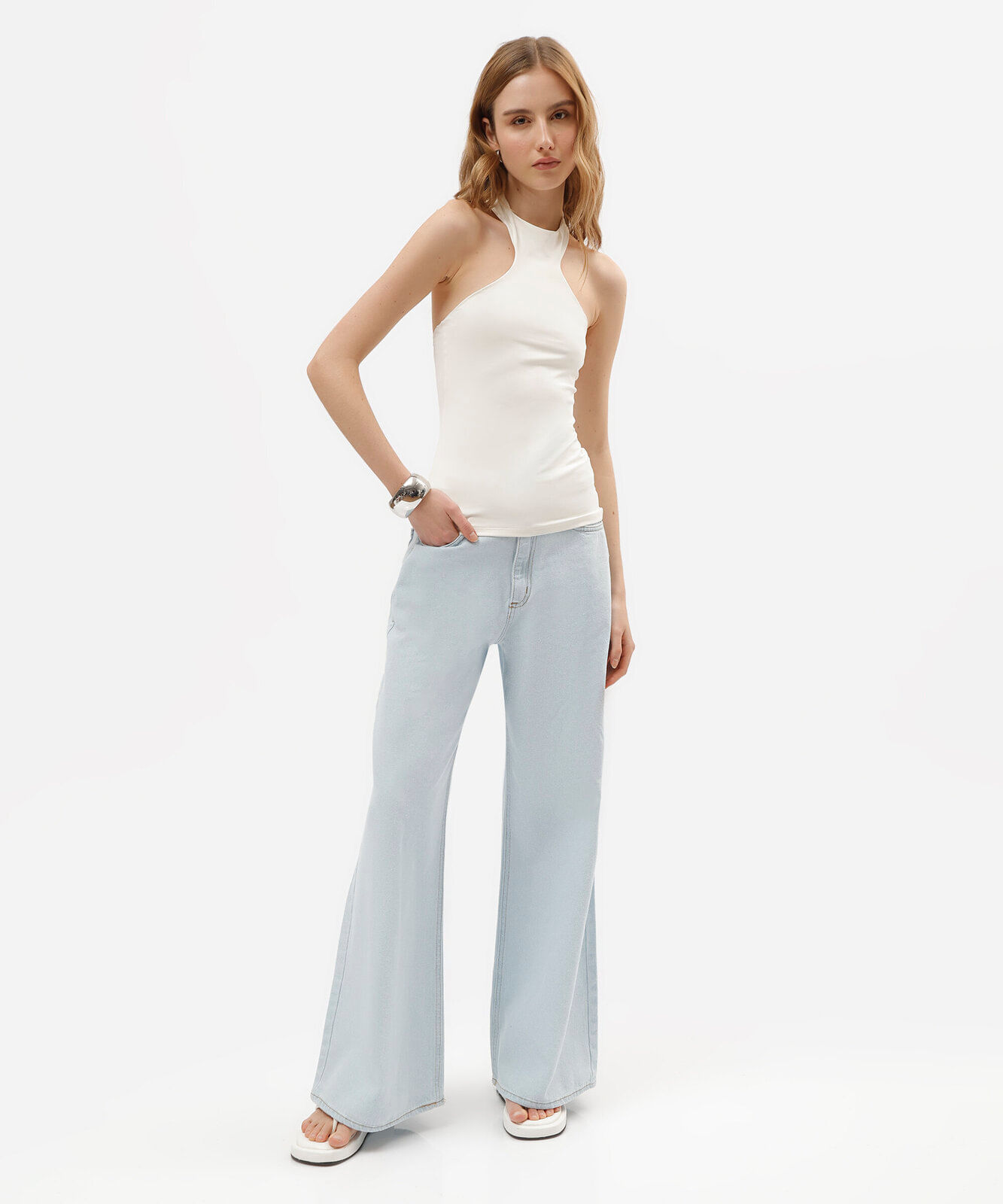 blusa feminina de poliamida halterneck off white