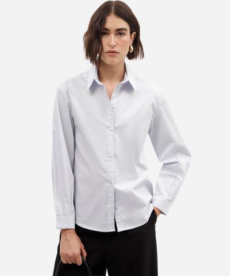 camisa feminina de algodão manga longa azul
