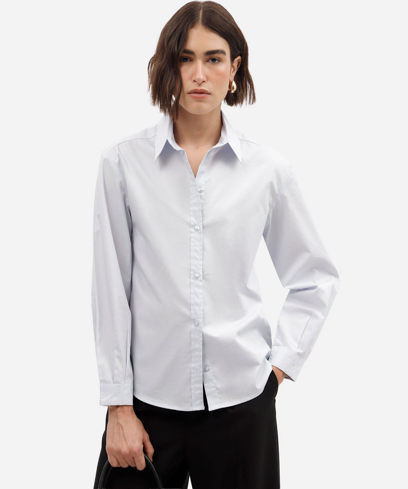 camisa feminina de algodão manga longa azul