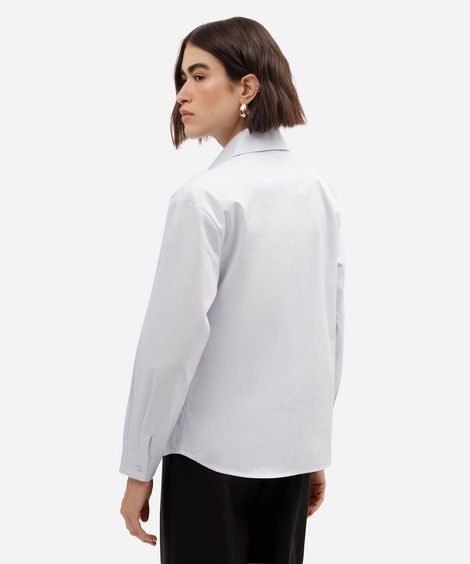 camisa feminina de algodão manga longa azul