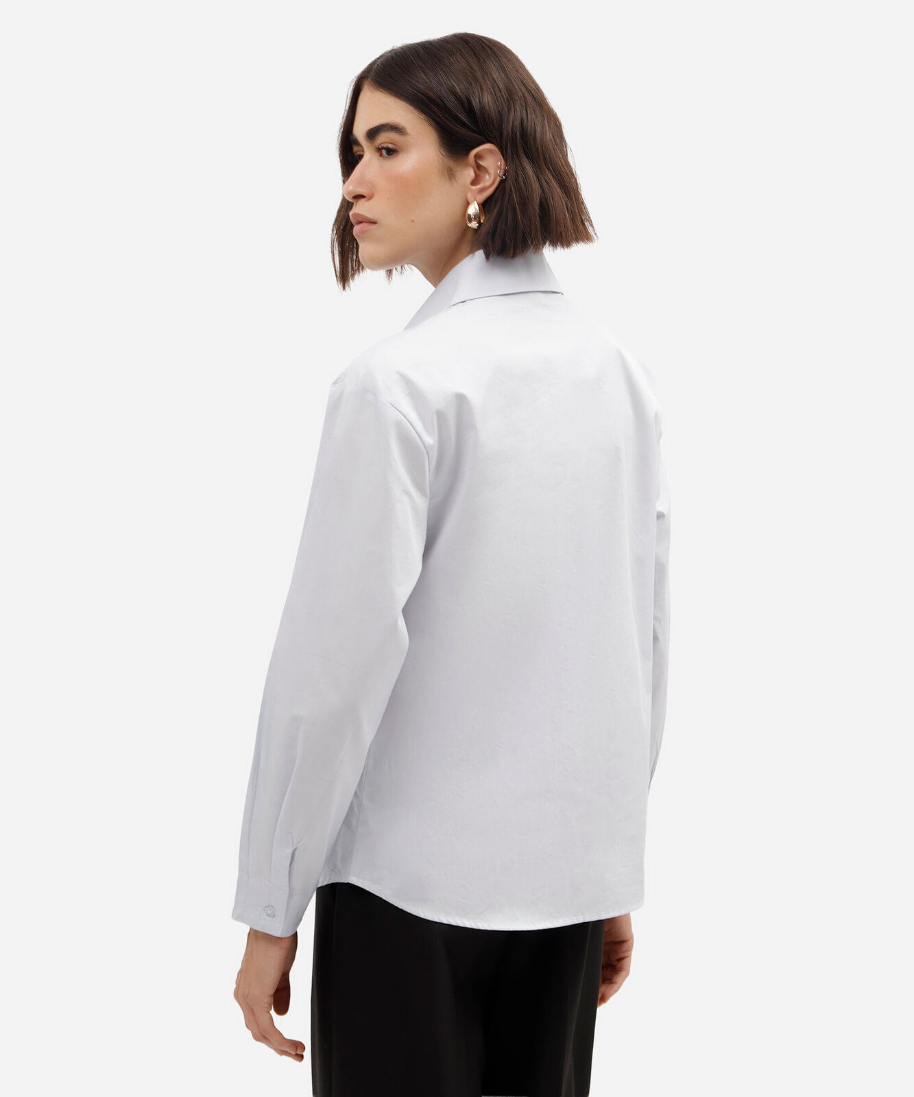 camisa feminina de algodão manga longa azul