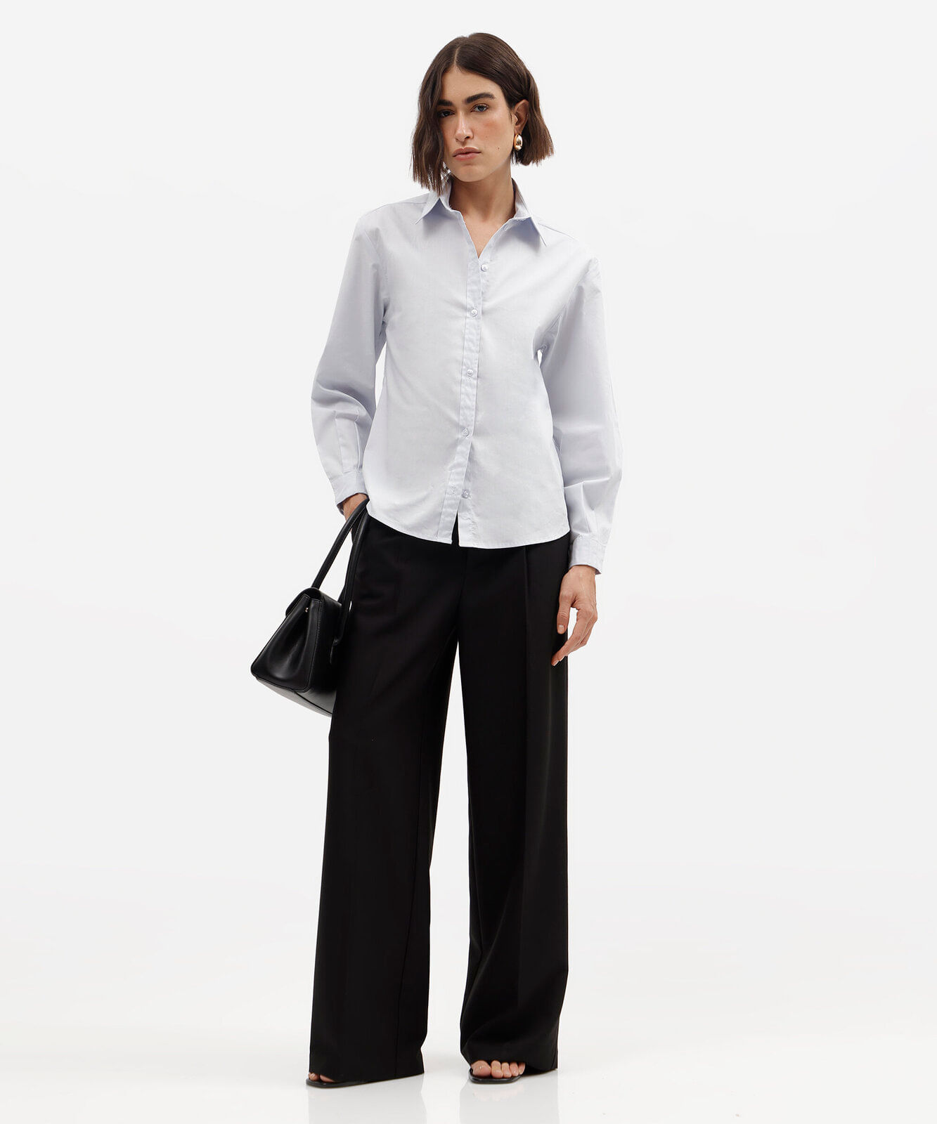camisa feminina de algodão manga longa azul