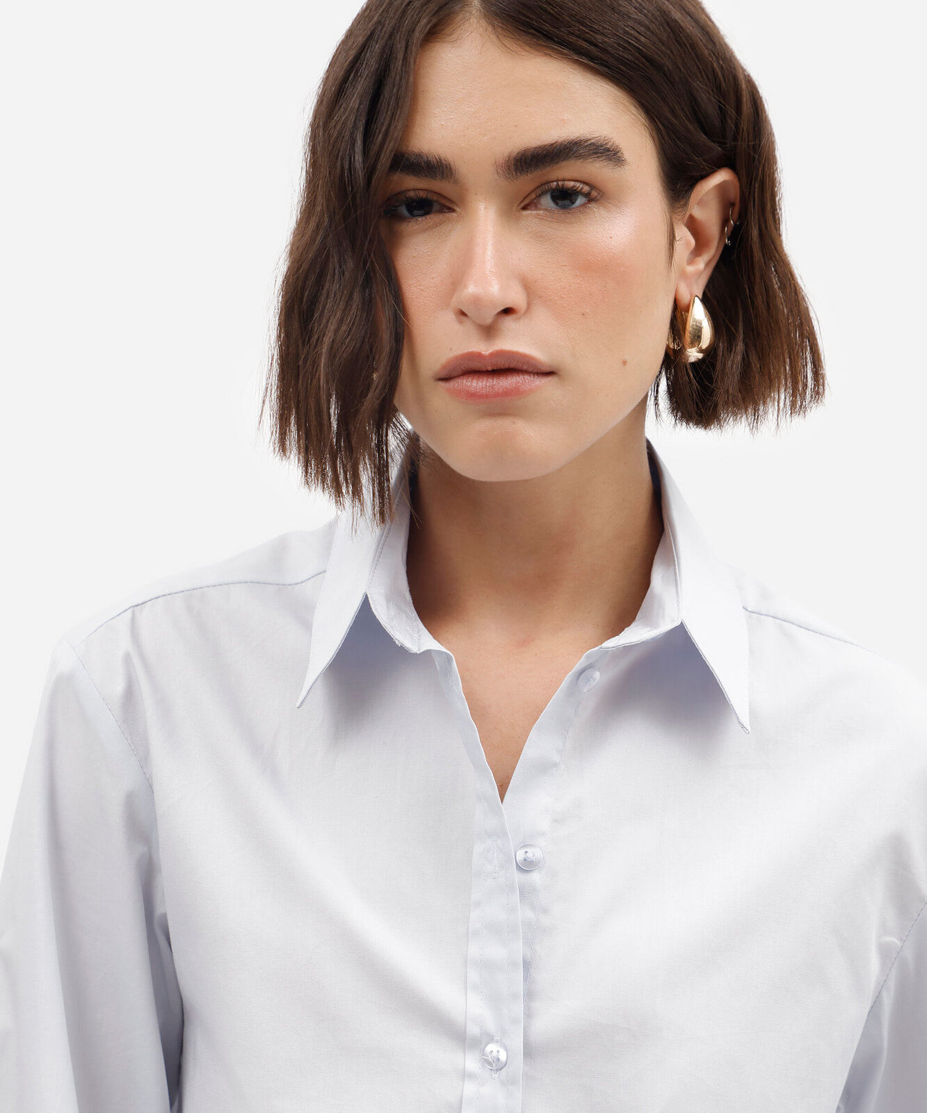 camisa feminina de algodão manga longa azul