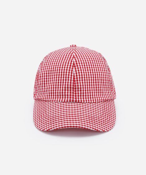boné feminino aba curva de sarja com estampa xadrez vichy vermelho