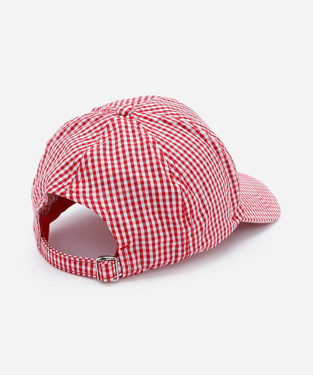 boné feminino aba curva de sarja com estampa xadrez vichy vermelho