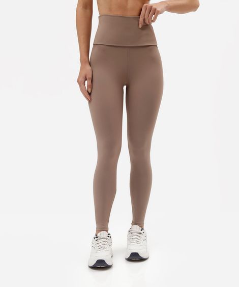 calça legging esportiva feminina de poliamida cós dobrável marrom