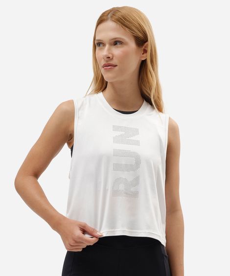 regata cropped esportiva feminina estampada branca