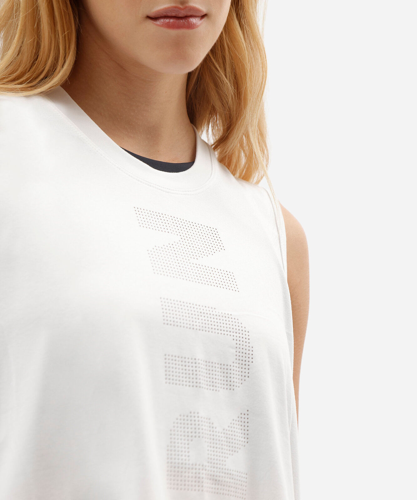 regata cropped esportiva feminina estampada branca