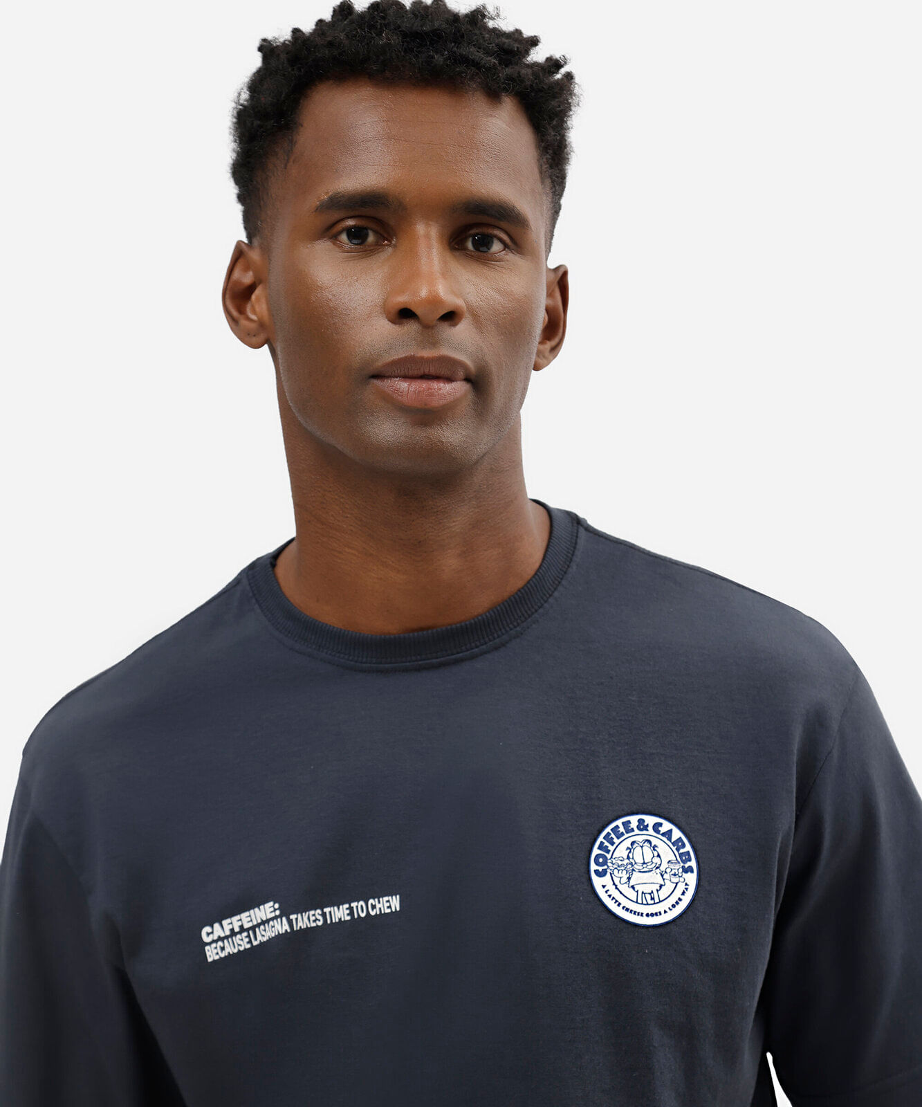 camiseta masculina de algodão manga curta garfield azul