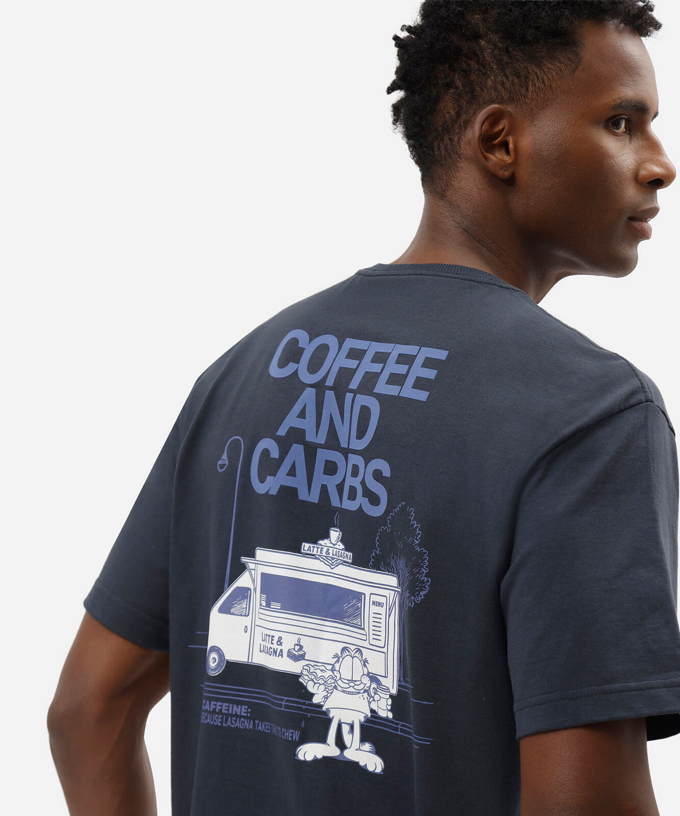 camiseta masculina de algodão manga curta garfield azul
