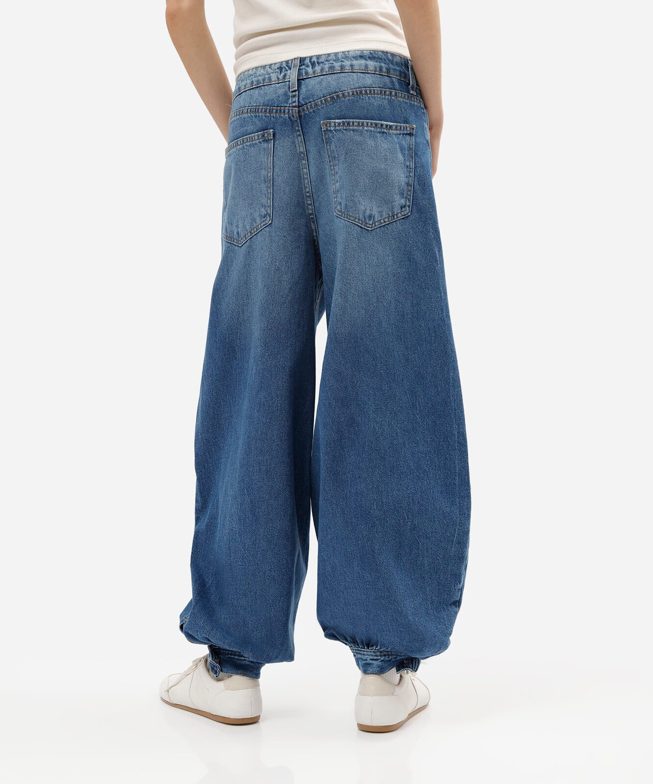 calça balonê feminina jeans cintura média azul