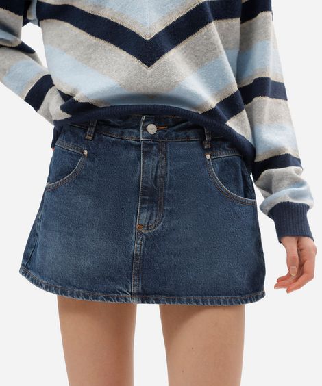 short saia jeans feminino cintura média azul