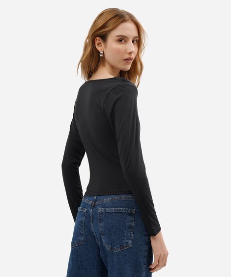 blusa feminina decote degagê manga longa preta