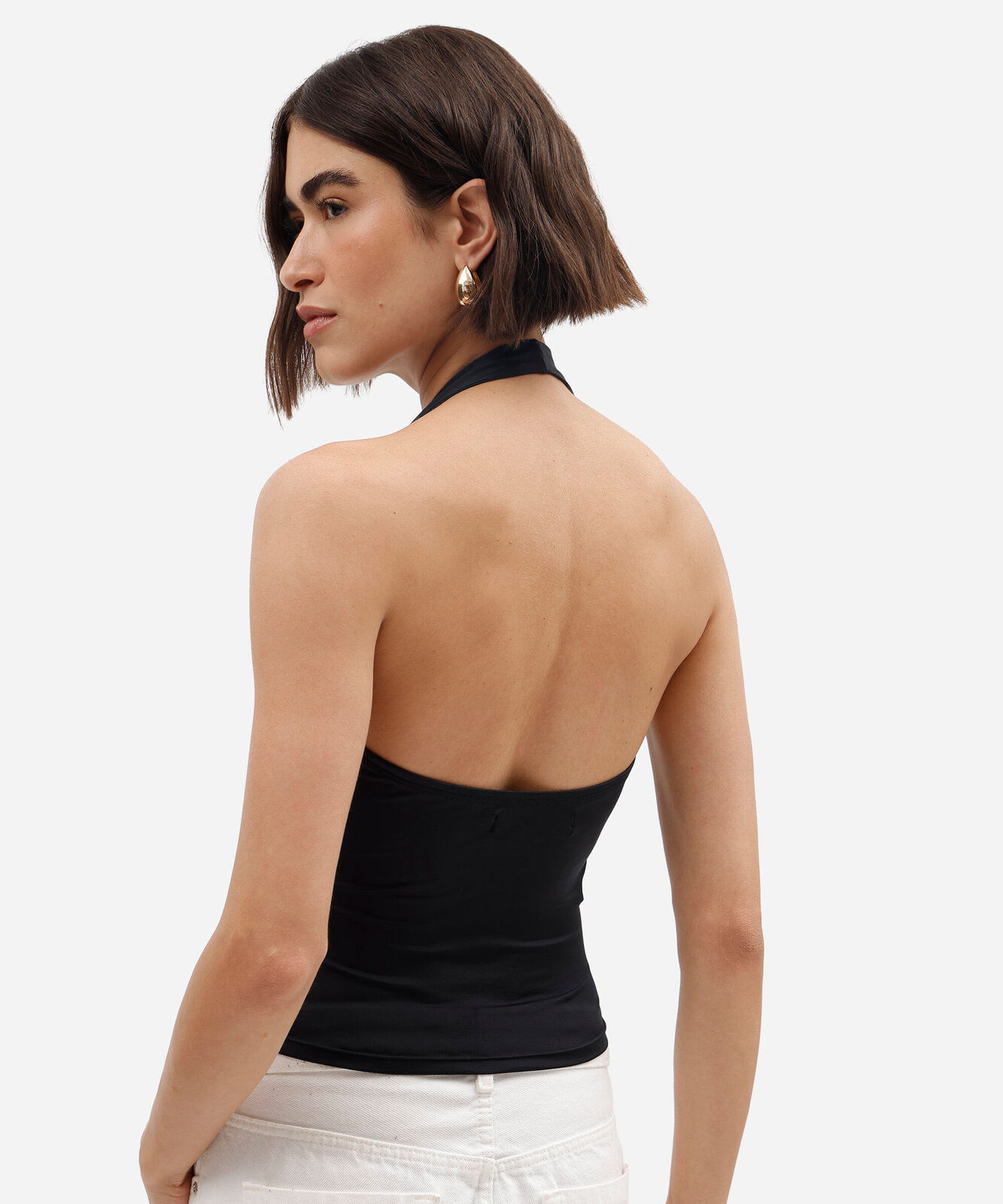 blusa frente única feminina decote v preta