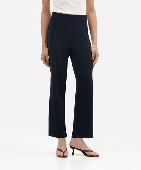 calça reta cropped feminina cintura alta azul