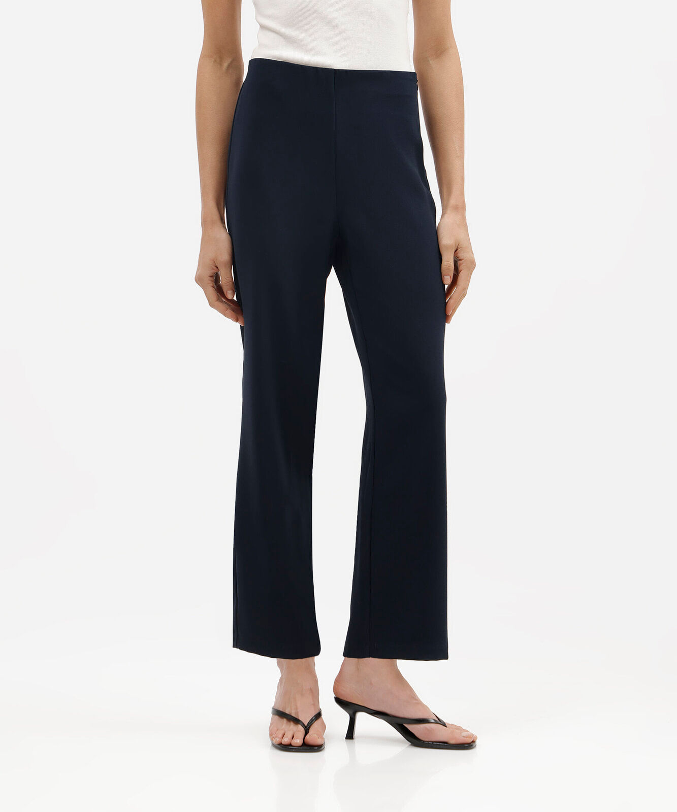 calça reta cropped feminina cintura alta azul