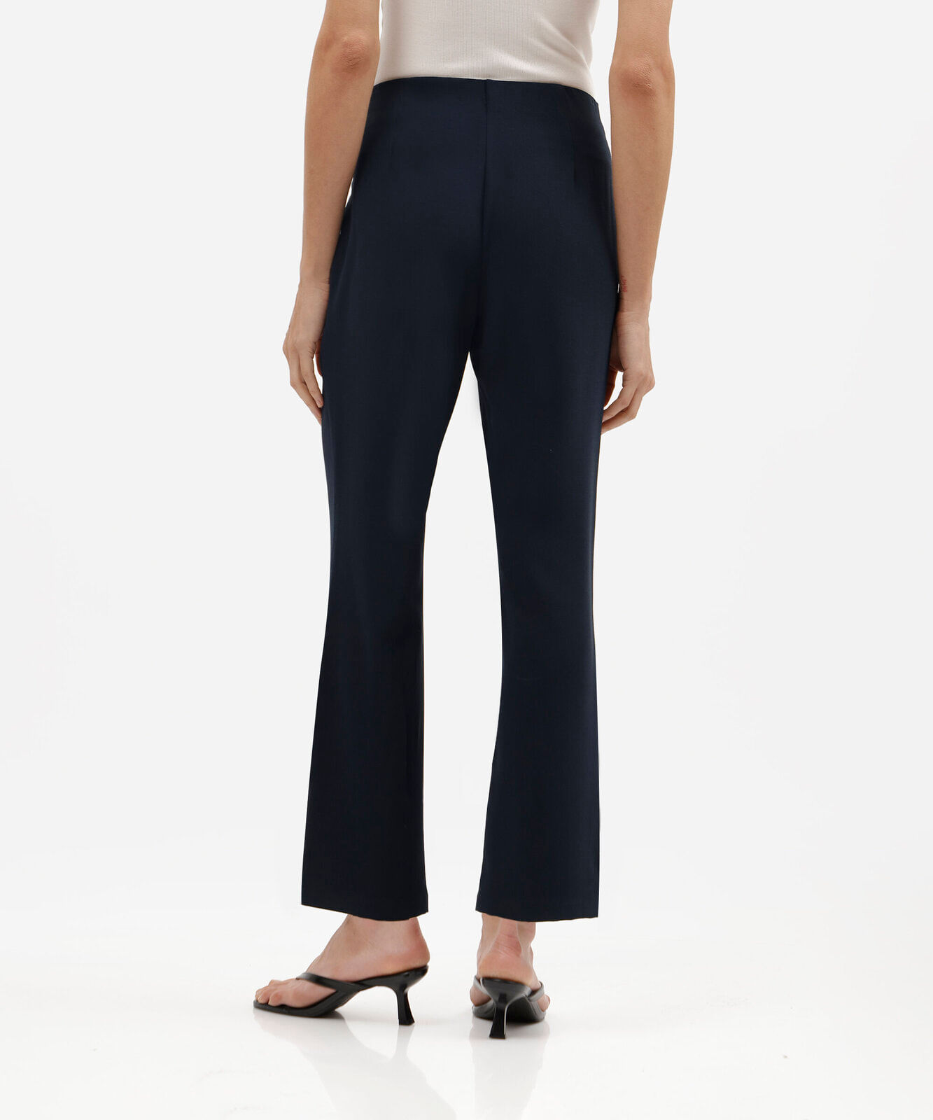 calça reta cropped feminina cintura alta azul