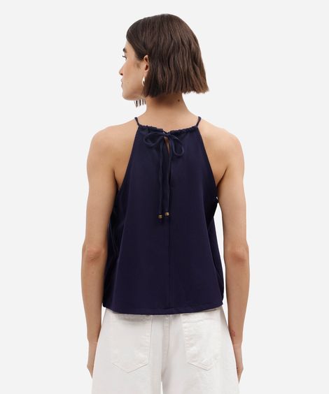 blusa feminina halterneck texturizada azul